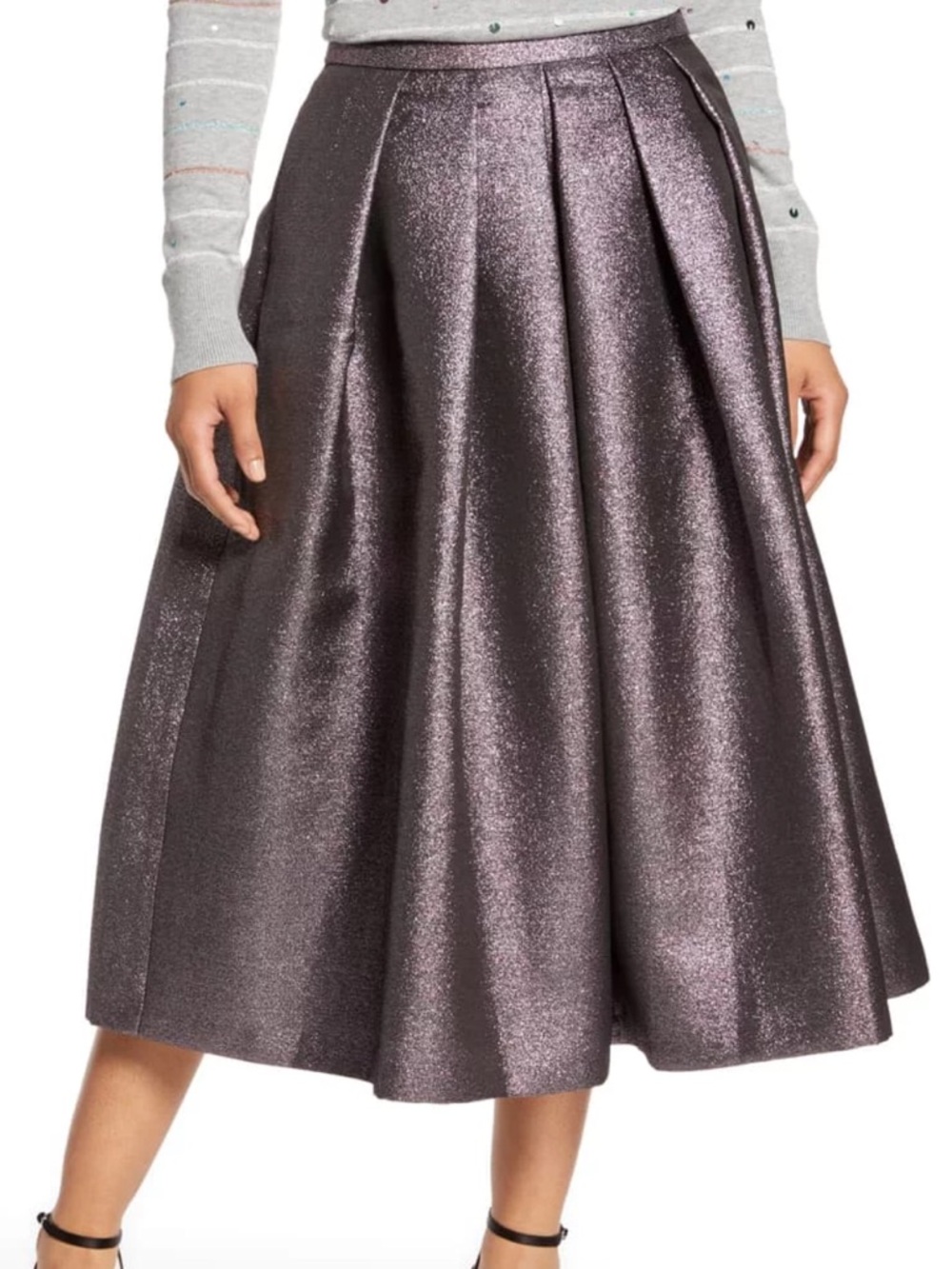 Halogen x Atlantic XS  Pacific Pleated Purple Shimmer Midi Skirt Shimmery Plum